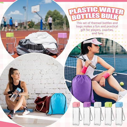Mifoci 60 Pieces 17oz Water Bottle Bulk and Drawstring Backpack Set 30 Pcs Plastic Water Bottles 30 Pcs Gym Goodie Gift Bag for Outdoor Fitness(Multicolor)