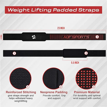 AQF Lifting Wrist Straps for Weightlifting, Powerlifting & Deadlifts – 23” Neoprene Padded Cotton Straps for Strength Training & Gym Workouts - Maximum Grip Support for Men & Women