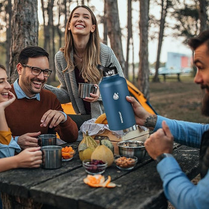 Insulated Water Bottle 64 oz, Triple Wall Vacuum Stainless Steel Water Bottles (Cold for 48 Hrs), Leak Proof & Non-BPA, Half Gallon Water Flask Jug Wide Mouth Straw Lid & Spout Lid