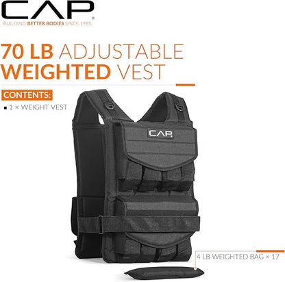 CAP Barbell Adjustable Weighted Vest | 20-150 lbs | Heavy-Duty Workout Vest with Removable Iron Weights for Strength Training, Cardio, Running, and Calisthenics