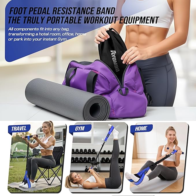 Adjustable Pedal Resistance Band with Handle, 60LBS Exercise Resistance Bands for Full Body Training | Sit Up Exercise Equipment for Core, Abs, Legs, Glutes, Arms, Pilates, and Yoga at Home Gym
