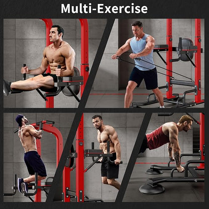 SogesHome Pull Up Bar and Dip Station, Heavy Duty Adjustable Home Gym Equipment for Strength Training, Multifunctional Workout Bar with Resistance Bands – Full Body & Core Exercise