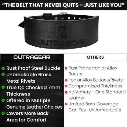 Real Leather Weight Lifting Belt - 7mm Gym Belt for Strength Training - Adjustable Buckle Weight Lifting Belts for Men & Women with Core Back Support