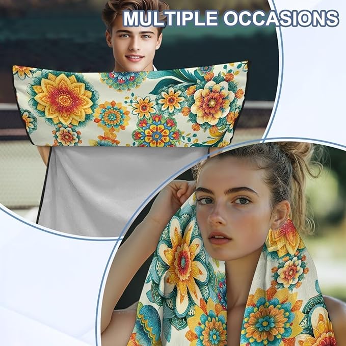 Bulopur Boho Floral Beach Towel Car Seat Bucket Terry Cloth Seat Covers Blanket Absorbent Soft Fabric Blue Sweatproof Beach Yoga Towels Car Decor Accessories