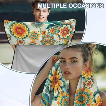 Bulopur Boho Floral Beach Towel Car Seat Bucket Terry Cloth Seat Covers Blanket Absorbent Soft Fabric Blue Sweatproof Beach Yoga Towels Car Decor Accessories