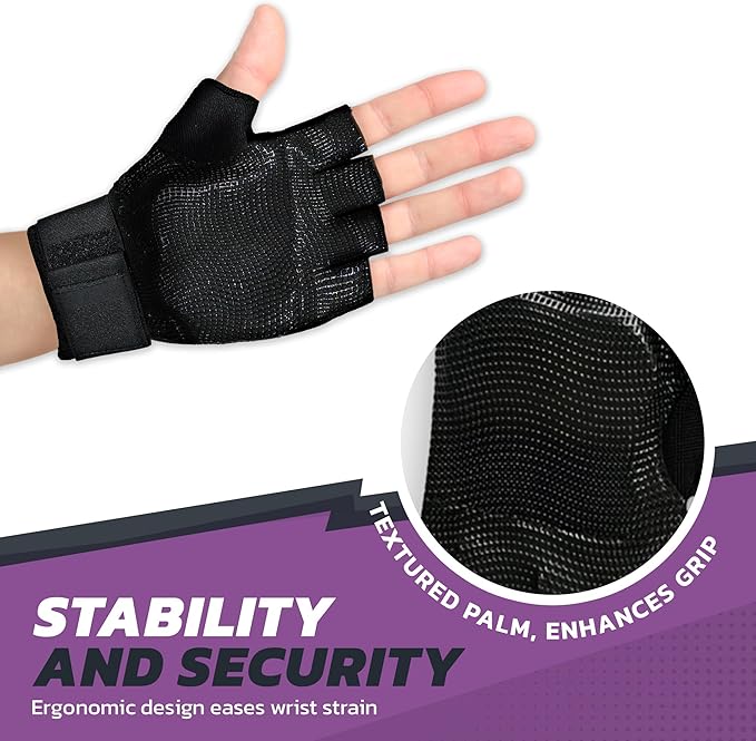 Wrist Support Gloves with Patented Ergonomic Gel Pad and Wrist Wrap for Women and Men's Workouts