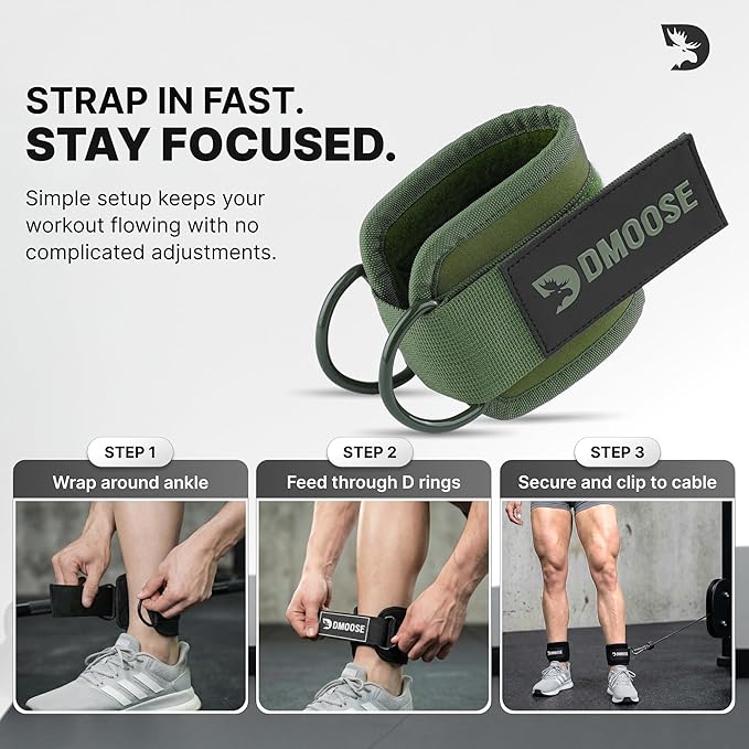 DMoose Fitness Ankle Strap for Cable Machine - One Size Fit with Premium Padding Cuffs, Ankle Bands for Working Out, Booty Workouts, Leg Extension, Hip Abductors, Kickbacks & Lower Body Exercises