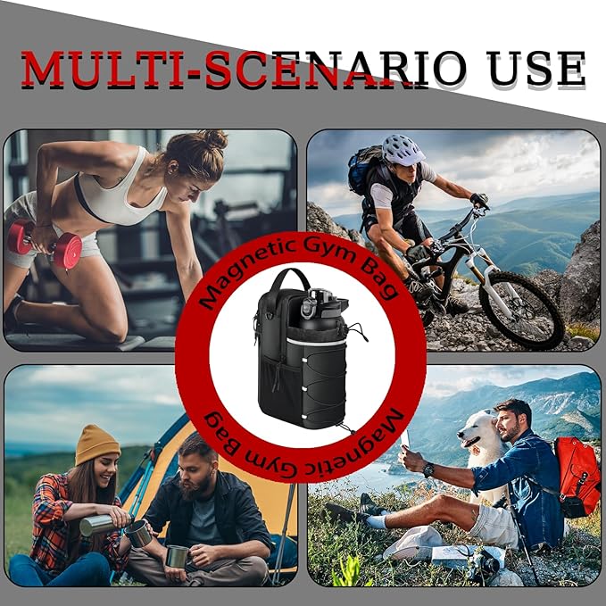 Magnetic Gym Bag for Men and Women, Water Bottle Holder, Gym Pouch with Shoulder Strap for Travel, Sports, Work, Fitness (Strap)