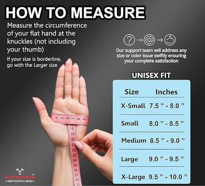 FITNESS FORCE Workout Gloves for Men & Women Partial Weight Lifting Non-Slip Gym Gloves, Lifting Grip for Calluses Guard Fingerless Exercise Gloves with Full Palm Protection