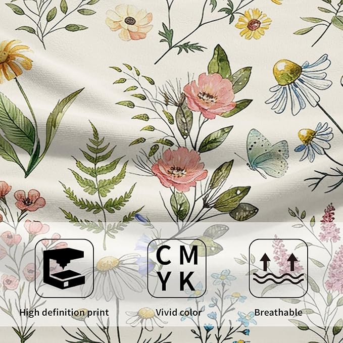 Watercolor Wildflowers Spring Kitchen Towels 14"x28" Set of 2 Rustic Floral Hand Bath Towel Vintage Flowers Seasonal Soft Absorbent Fingertip Towel for Bathroom Shower Hotel Gym