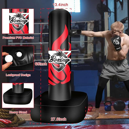 Freestanding Punching Bag for Adult Teens, 70" Heavy Punching Bag with Boxing Gloves and Electric Air Pump for Beginners Kickboxing Training MMA Muay Thai Fitness Office Home Gym