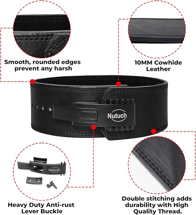 Genuine Leather Lever Weight Lifting Belt |10mm | Gym Belts | Weight Lifting Belts for Men and Women | Grain Leather Weightlifting Belt | Workout Belt | Powerlifting Belt for Back Support | Squats