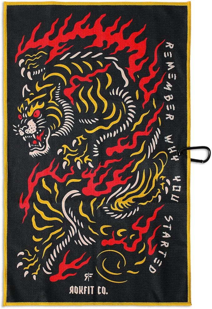 RokFit Gym & Golf Towel – Multi-Use, Quick-Dry, Durable Utility Towel with Bold Graphic and Carabiner Clip (Remember Why You Started)
