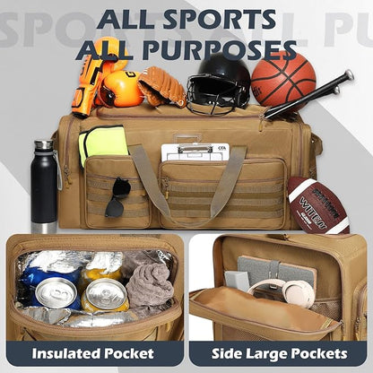 135L Large Duffle Bag, Heavy Duty Duffle Bag for Travel, Extra Large Sports Gym Equipment Bag for Soccer Baseball Basketball Hockey Football, Brown