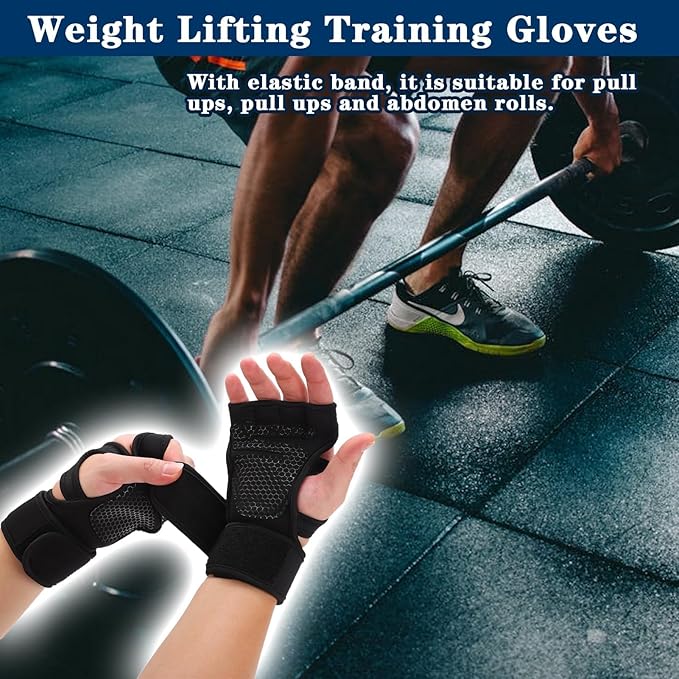Workout Gloves for Men Gym Weight Lifting Gloves with Wrist Wrap Support Full Palm Protection Gym Gloves Exercise Fitness Training Gloves