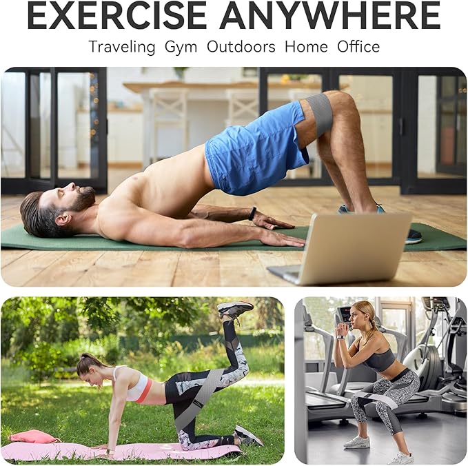 Fabric Resistance Bands for Working Out, 3 Levels Non-Slip Booty Bands for Glutes and Legs, Cloth Exercise Bands Sets with Carry Bag & Workout Guide, Light/Medium/Heavy (Light Grey/Grey/Black)
