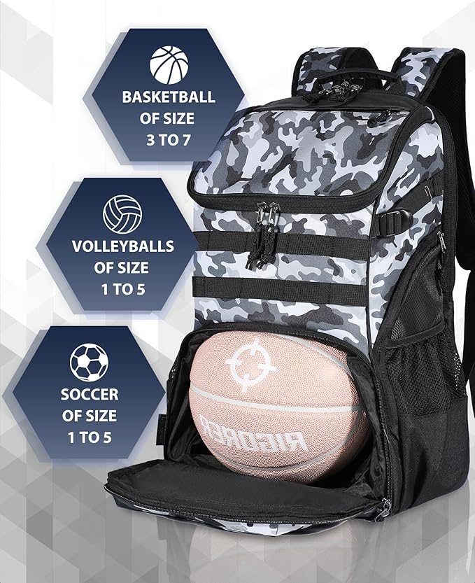TRAILKICKER Basketball Bag Backpack with Ball Holder Multi-Sport Backpack for Soccer Volleyball Football Baseball Helmet