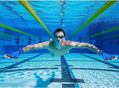 Sumind 2 Pairs Swimming Gloves Aquatic Training Gloves Neoprene Mittens Webbed Fitness Water Aerobics Resistance Training for Women Men Swimming Diving(Large,Blue)