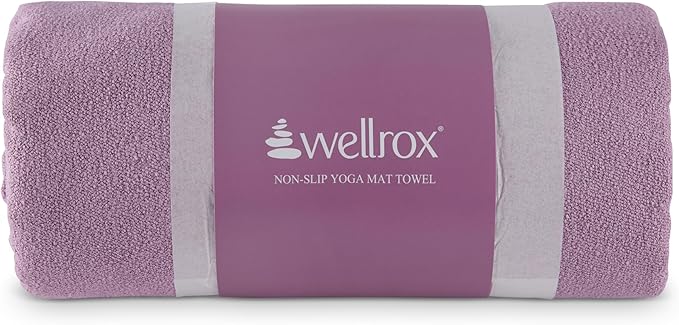 Wellrox Microfiber Yoga Mat Towel with Grip – Ultra Absorbent, Super Soft, and Quick Dry Hot Yoga Towel Non Slip for Pilates, Bikram, and Fitness Workouts (74” x 26”, Lavender)