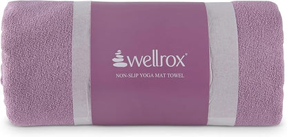 Wellrox Microfiber Yoga Mat Towel with Grip – Ultra Absorbent, Super Soft, and Quick Dry Hot Yoga Towel Non Slip for Pilates, Bikram, and Fitness Workouts (74” x 26”, Lavender)