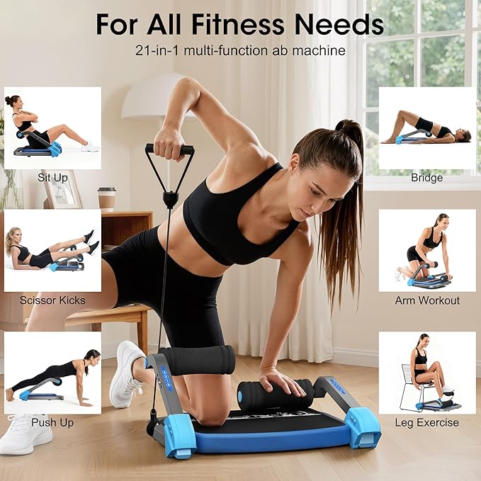 Ab Machine Ab Trainer - Sit Up Exercise Equipment& Core Machine, 4 Level Adjustable Resistance, Foldable Ab Crunch Machine for Home Gym Stomach Workouts