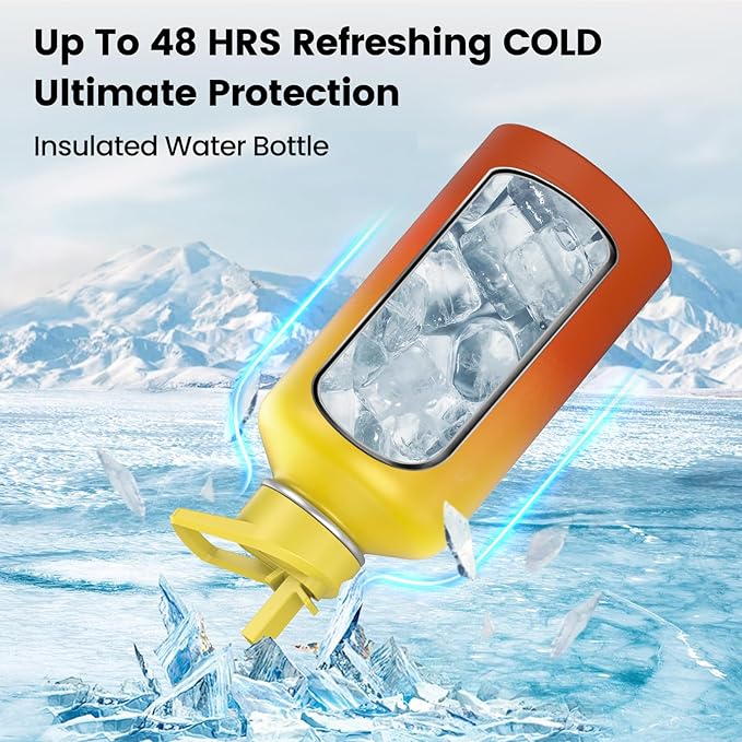 Insulated Water Bottle 32 oz, Triple Wall Vacuum Stainless Steel(Cold for 48 Hrs),Leak Proof & BPA-Free,Simple Modern Water Bottle with Drink-Through Lid & Flip Straw for Sports & Travel, Sunset