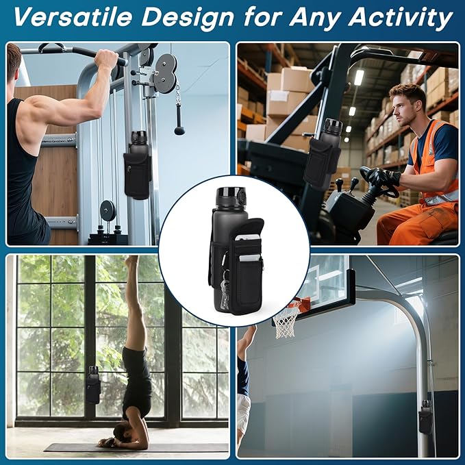 Magnetic Gym Water Bottle Bag – Instantly Attach to Metal Devices, Racks & Machines, Fits 18–40oz Bottles, Gym Accessories with Phone Pocket & Key Clip for Men & Women