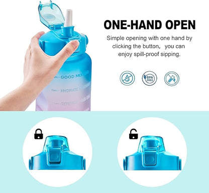 EYQ 64oz/128oz Leakproof Free Drinking Water Bottle with Motivational Time Marker BPA Free for Fitness, Gym and Outdoor Sports