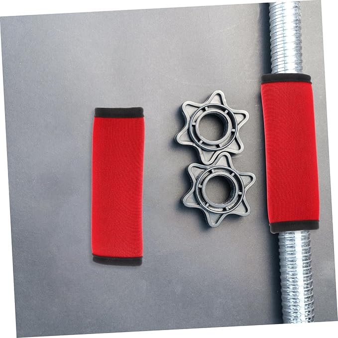 2Pcs Removable Polyester Barbell Pad with Non Skid Grip Cover for Weightlifting Dumbbell and Horizontal Bars Protection Training Accessory for Hip Thrusts and Pull Ups Red