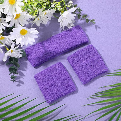 3 Pack Neon Sweatbands Set 80s Wristband and Headband Color War Accessories Sports Sweatbands for Summer Ball Party