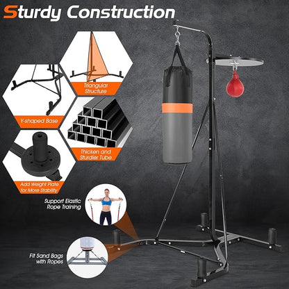 Goplus Punching Bag with Stand for Adults, Free-Standing Heavy Bag Stand with Height Adjustable Speed Bag for Boxing, Sandbag Rack Bracket Station for Home Gym Workout Fitness, Holds up to 220LBS