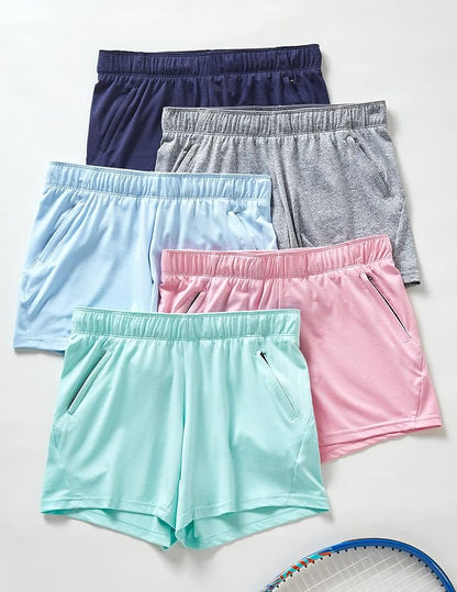 Liberty Imports 1 or 5 Pack Womens Lounge Workout Shorts with Zipper Pockets 5" Inseam Lightweight Athletic Casual Shorts