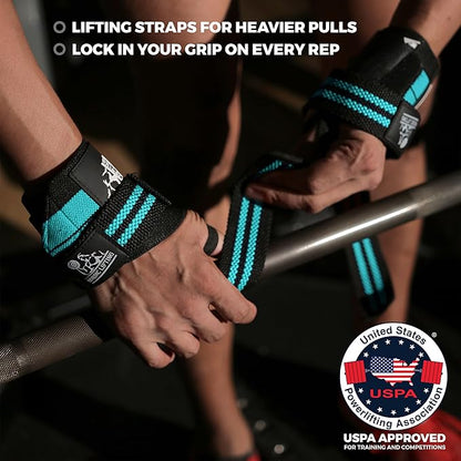 Wrist Wraps + Lifting Straps Bundle (2 Pairs) for Weightlifting, Cross Training, Workout, Gym, Powerlifting, Bodybuilding - Support for Men/Women, Avoid Injury During Weight Lifting