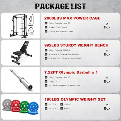 C21 Power Cage, 2000LBS Multi-Function Power Rack with Independent Dual Pulley System, All-in-One Squat Rack for Cable Crossover, Home Gym Workout Machine