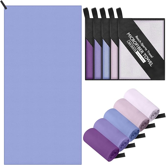 Tudomro 5 Pcs Microfiber Gym Towels Quick Dry Camping Towel for Women Men Gym Sweat Sports Towel for Yoga Tennis Running Swimming Exercise Working Out(Purple,23.6 x 47.2 '')