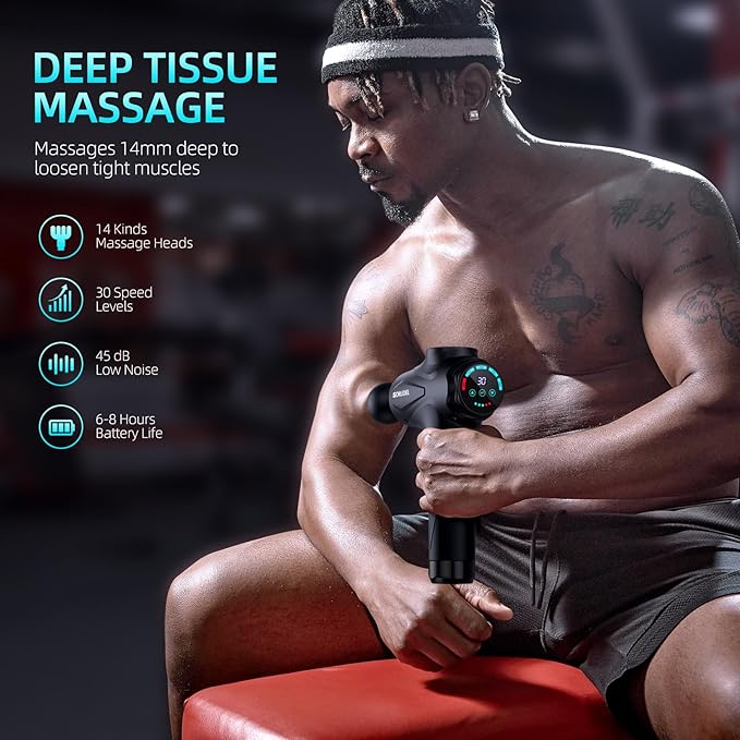 Massage Gun Deep Tissue, Massage Gun, Muscle Massager with 30 Speed Levels 10 Heads Black