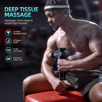 Massage Gun Deep Tissue, Massage Gun, Muscle Massager with 30 Speed Levels 10 Heads Black