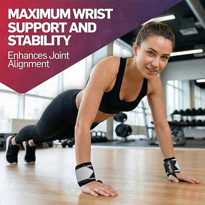 Dr. Arthritis Weight Lifting Wrist Wraps with Thumb Loop, Heavy-Duty Wrist Straps for Weightlifting, Hybrid Training, Olympic Lifts & Calisthenics, Non-Slip Gym Wraps for Men & Women (Grey & White, Pair)