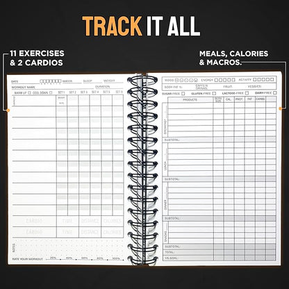 Nextnoid Hardcover Fitness & Food Journal - Workout & Meal Planner Notebook for Women & Men - A5 Sturdy Food Tracker Journal to Track Diet, Gym & Home Workouts - Beige