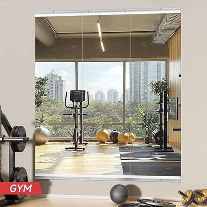 Home Gym Mirror, 55" x 17", 3PCS Large Full Body Mirror for Yoga, Silver Frameless Tempered Glass, Wall-Mounted Wall Mirrors for Home Gym, Workout, Garage, Bedroom, Bathroom, Dance Studio