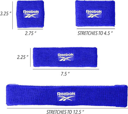 3pc Unisex Athletic Sweatband Set - 2.25in Workout Headband & 3.25in Wristbands w/Stay Dry Technology, Terry Cloth Band Moisture-Wicking Fabric | Quality Fitness Accessories for Active Comfort-Reebok