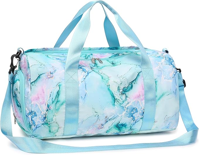 Gym Bag Sports Duffle Bag with Wet Pocket Weekender Overnight Bag with Waterproof Shoe Pouch and Air Hole for Girls Kids Women Travel Foldable Bag