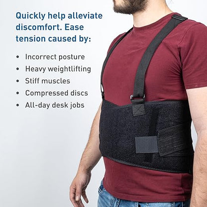 BodySport Ultra Lift Back Support, 3X-Large (64" - 70" Waist) - Heavy-Duty Adjustable Back Brace for Lifting - Lumbar Posture Support Belt with Suspenders in Black