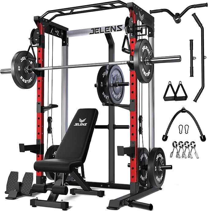 C21 Power Cage, 2000LBS Multi-Function Power Rack with Independent Dual Pulley System, All-in-One Squat Rack for Cable Crossover, Home Gym Workout Machine