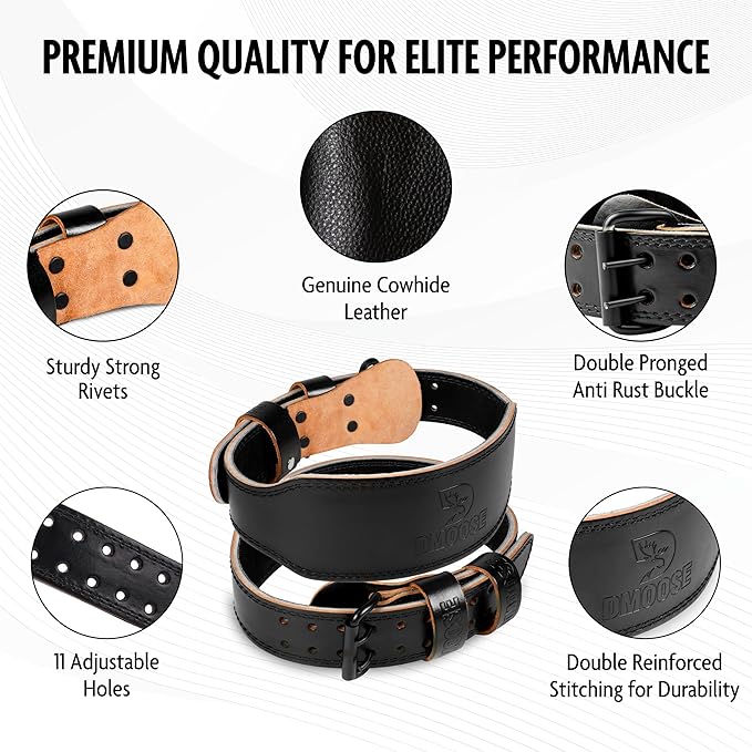 DMoose Fitness Weight Lifting Belt for Men & Women - 7MM Premium Cushioned Lumbar Support & Genuine Leather Adjustable Weightlifting Belt for Squats, Deadlifts & Workouts