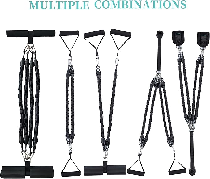 Pedal Resistance Band, Rebomer Exercise Band Home Fitness Band for Working Out, 4-Tube Elastic Sit Up Pull Rope for Men Women, Multifunction Tension Rope for Strength Training/Yoga with 2 Ankle Straps