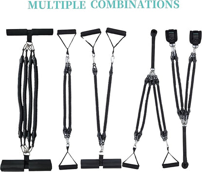 Pedal Resistance Band, Rebomer Exercise Band Home Fitness Band for Working Out, 4-Tube Elastic Sit Up Pull Rope for Men Women, Multifunction Tension Rope for Strength Training/Yoga with 2 Ankle Straps