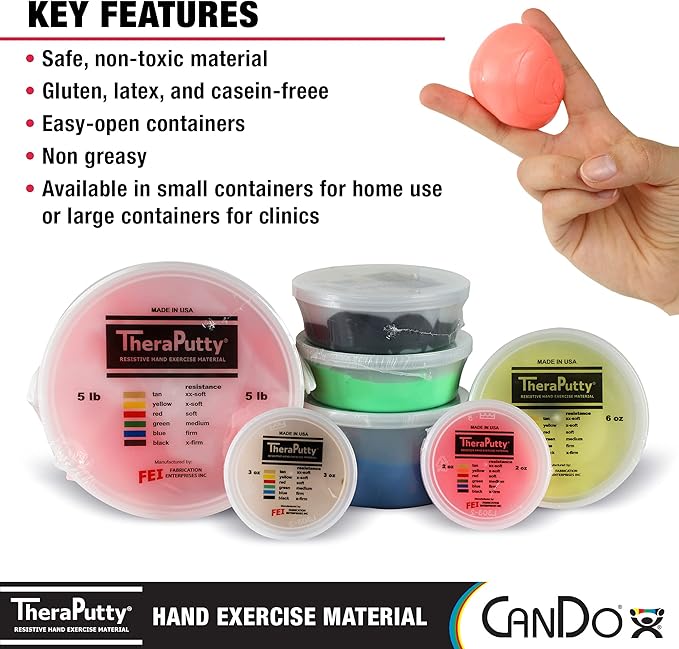 CanDo TheraPutty Standard Hand Exercise Putty For Rehabilitation, Exercises, Hand Therapy, Occupational Therapy, Hand Strengthening, Improve Motor Skills, Stress Relief