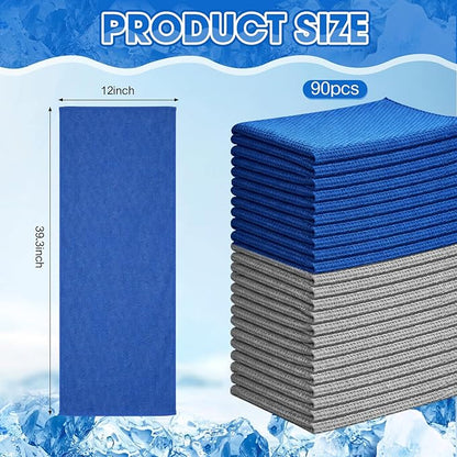 Redbaker 90 Pack Cooling Towels Bulk for Neck and Face 40" x 12" Ice Towel Multicolored Microfiber Cool Sweat Rag for Gym Workout Running Yoga Fitness Travel Outdoor Sports(Blue Grey)