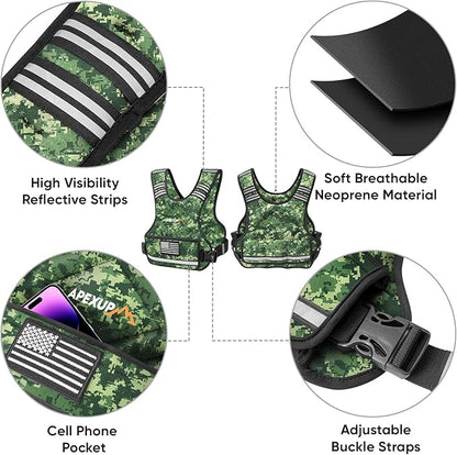 APEXUP Adjustable Weighted Vest, 4-10lb/12-18lb/20-32lb Vest with 6 Ironsand Weights and Large Pocket, Weight Vest for Men Women Strength Training, Running, Walking